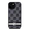 Dkny Leather Checkered Mono Pattern & Printed Stripes Case For Iphone 15 Plus / 14 Plus - Black