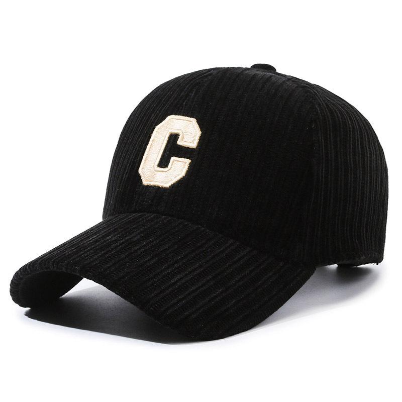 Hat Men and Women Autumn and Winter New Striped Ins Tide Letter R Baseball Cap Corduroy Duck Tongue Cap