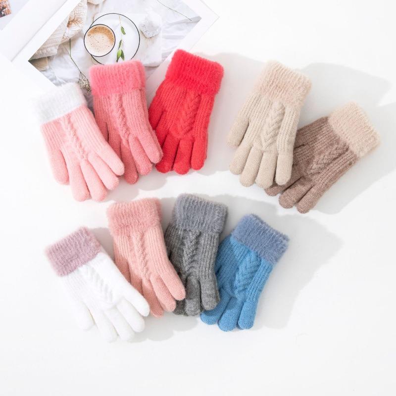Kids Winter Glove Double Layer Thick Warm Thermal Fleece Lined Windproof Knit Gloves for Children Soft Plush Outdoor Play Gloves