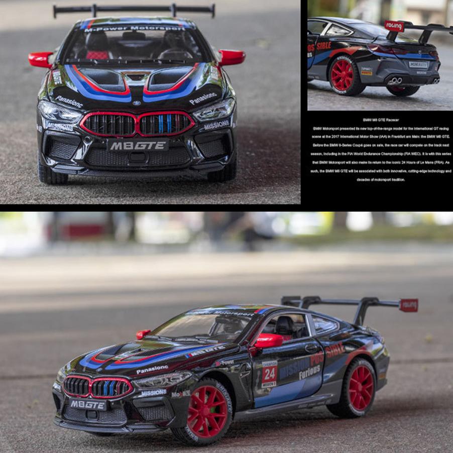 1/24 Scale M8 GTE Racing Diecast Car Model Toy, Pull Back Toy Vehicle with Sound and Light for Kids Toddler Boys Girls Gift Collection