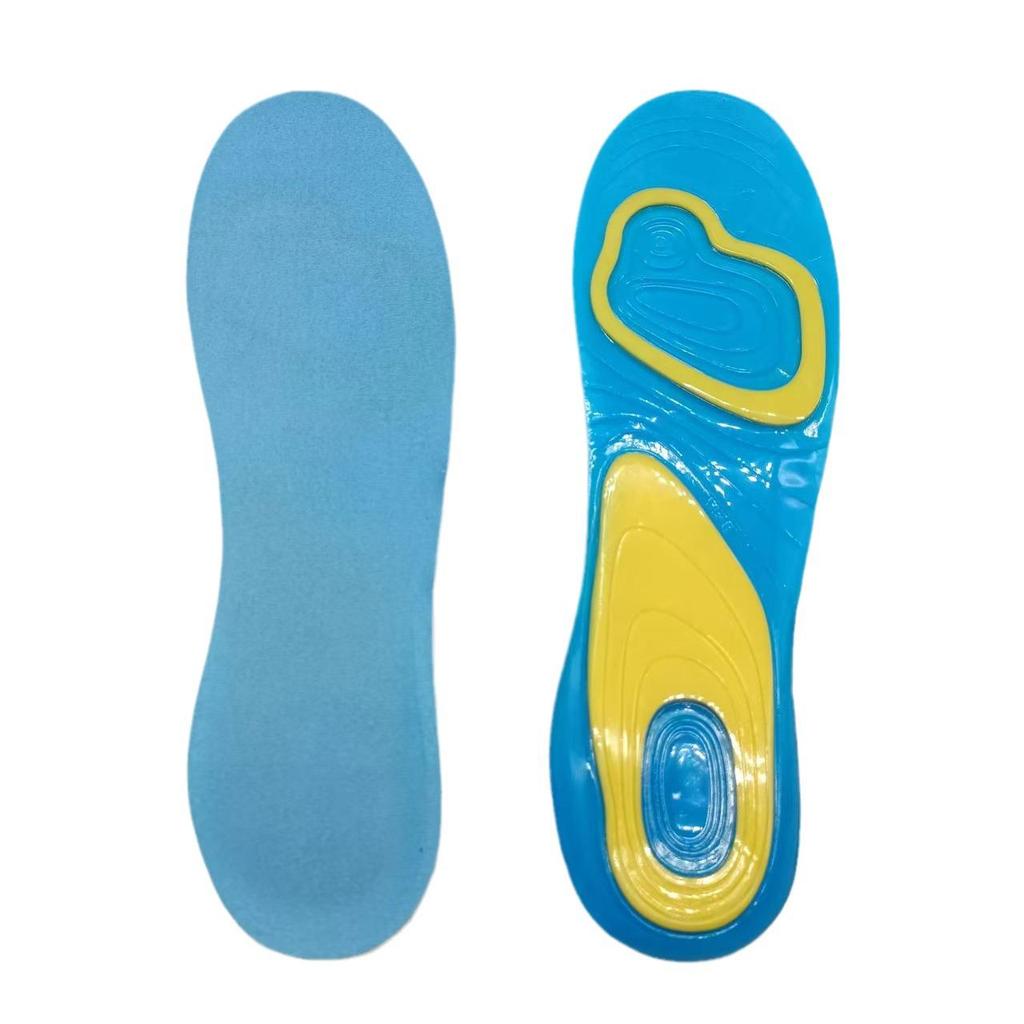 Unisex Blue & Yellow Gel Insole: Thickened Shock Absorption, Sweat-Absorbent, Non-Slip, Anti-Wear, Cut-to-Fit TPE Sports Full Pad.