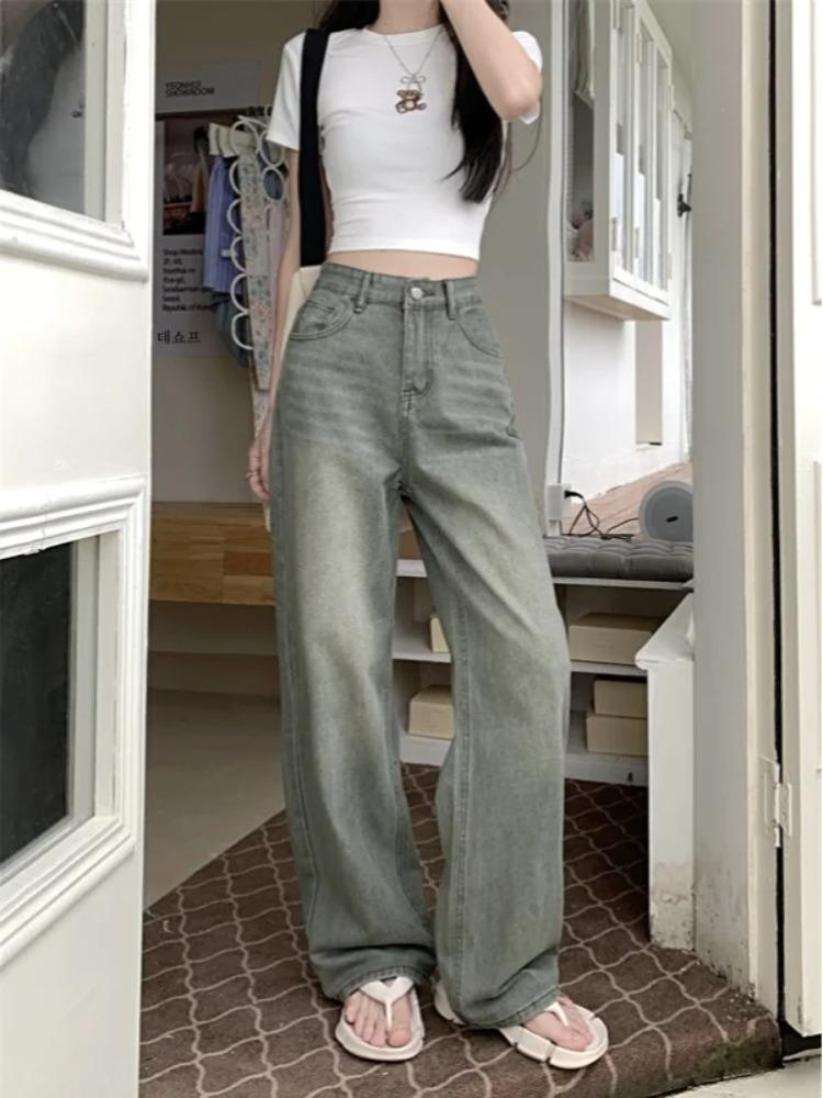 Ретро-стиль High Street Fashion Design Wide Leg Jeans Women 2024 Лето Новые Элегантные Прямые Длинные Брюки с Высокой Талией