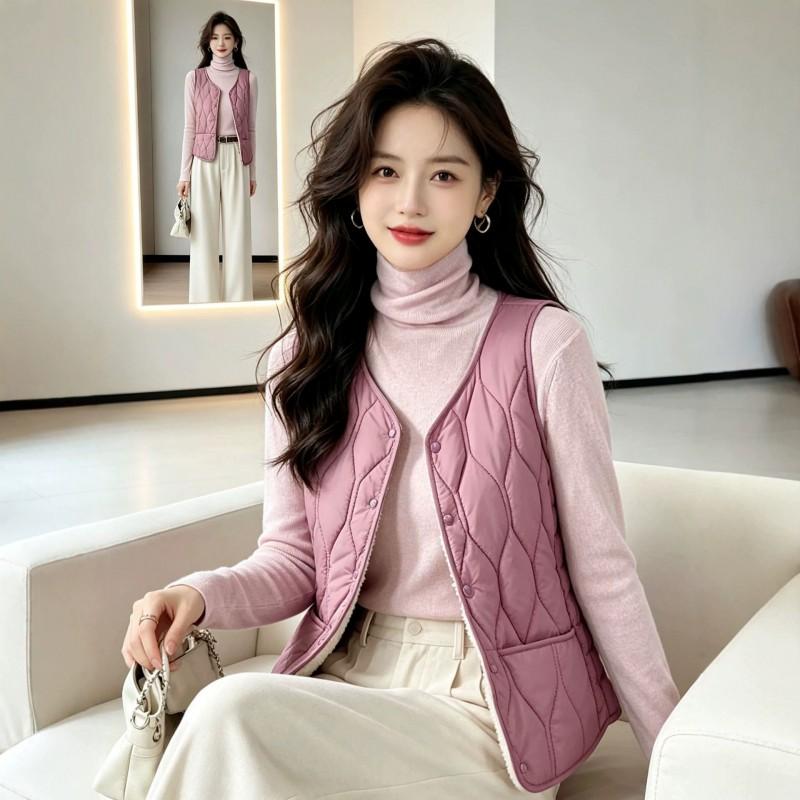 Womens Short Puffer Vest 2026 Fall Winter V-Neck Quilted Sleeveless Warm Layering Top Plus Size