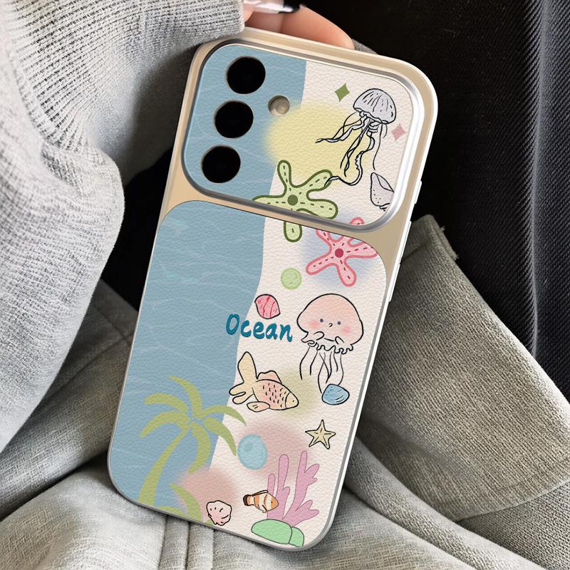 Чехол-шнурок из кожи с узором «Морское побережье, рыба, ракушка» для Samsung S26 S25 Ultra S24 S23 S22 Plus S21 FE A16 A17 A26 A36 A37 A54 A55 A56 A57 5G