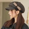 Осенне-зимняя шляпа женская восьмиугольная шляпа с бантом кепка с большими полями ретро шляпа газетчика