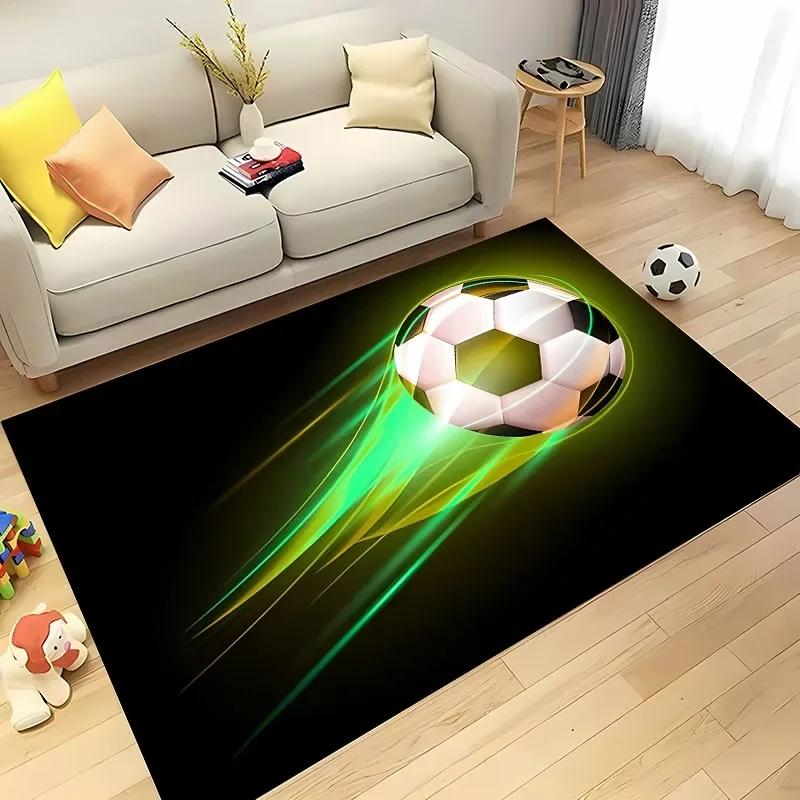 Ball Sports Theme Cartoon Carpet Soccer Floor Mat for Kids' Bedroom Football Large Area Rugs Stylish Living Room and Hallway Rug