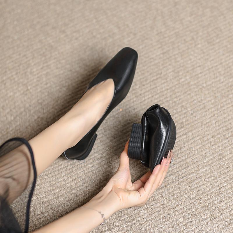 Модная женская обувь из натуральной кожи, мягкая кожа, толстый каблук, туфли-лодочки, женская весенняя обувь на низком каблуке, мягкая подошва, обувь дуду, большой размер 34-44