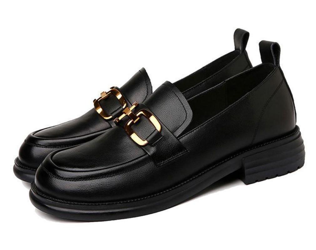 Женская летняя обувь, обычная кожаная повседневная обувь для женщин 2024 года, мокасины с квадратным каблуком, корейский стиль, весна, стильная