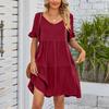 Women's Fashion Summer Spring Solid Color Print Short Sleeve V-Neck Loose Waistline Casual Dresses