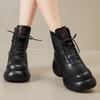 Fashion GKTINOO Women Genuine Leather Thick High Heel Ankle Boots Genuine Leather Handmade Retro Platform Thick Plush Warm Casual Boots