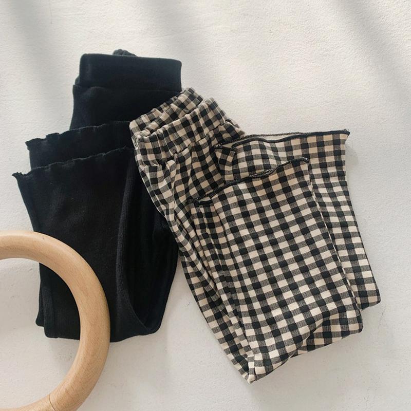 Детские повседневные расклешенные брюки для девочек, однотонные черные брюки в клетку