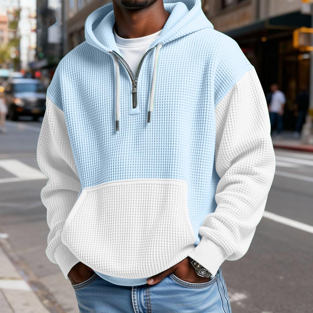 Мужской Модный Трендовый Худи с капюшоном на половину молнии Пуловер Утепленный Флисовая текстура Толстовка