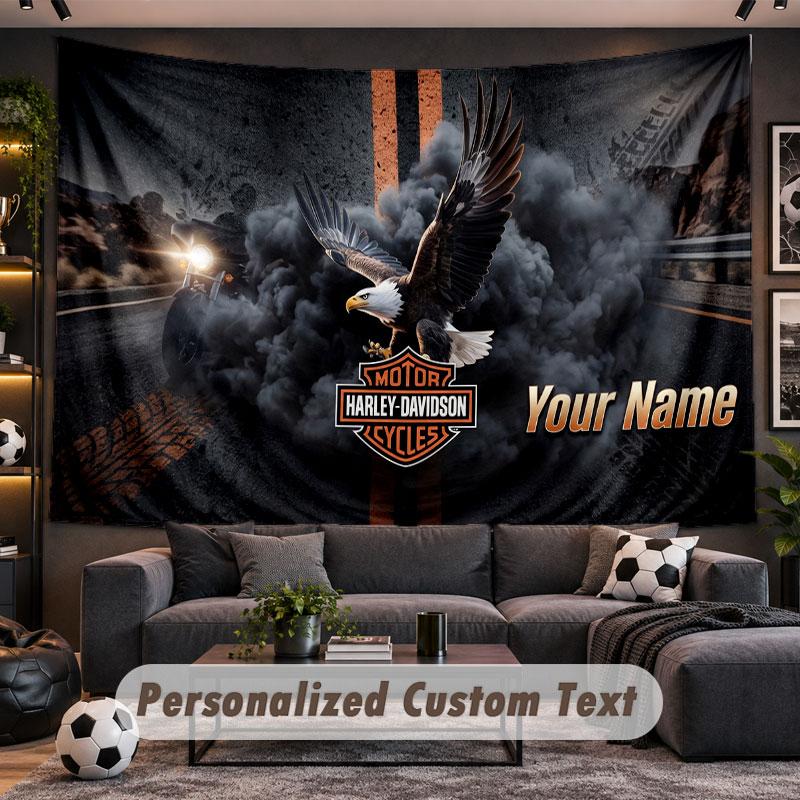 Wall Hanging Tapestry Custom NameHarley-Davidson Pattern Personalized Printed Fabric Wall Decor