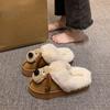 Домашние нескользящие велюровые теплые хлопковые тапочки на толстой подошве, новинка осени и зимы 2025 года, милые мультяшные тапочки-полуслайдеры с мордочкой собаки для женщин