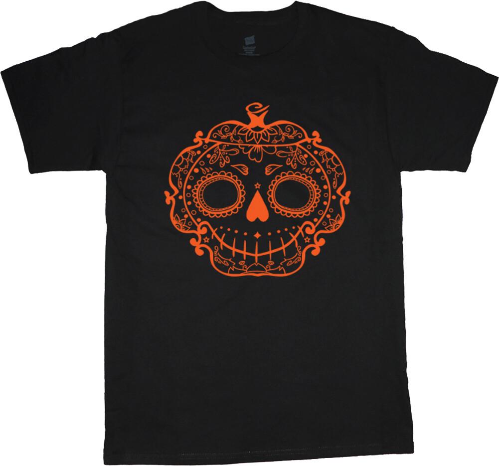 Halloween T-shirt Mens Graphic Tee Pumpkin Sugar Skull Dia De Los Muertos