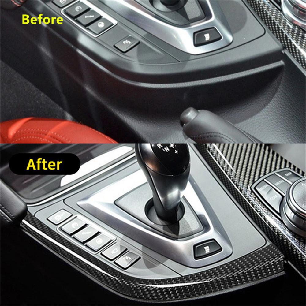 Real Carbon Fiber Car Gear Shift Panel Side L Shape Strips Trim Interior For BMW