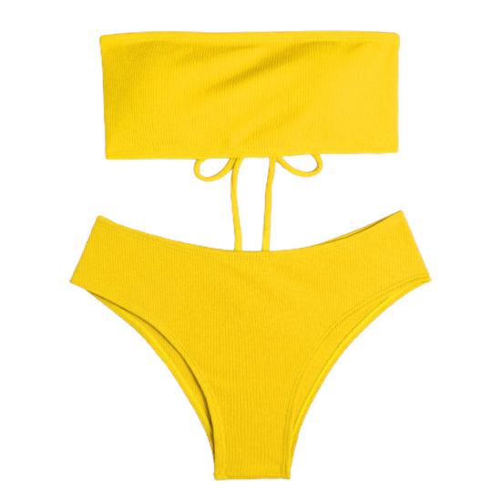 2Pcs/Set Back Lace-up Solid Color Bikini Set Two Pieces Bandeau Bra