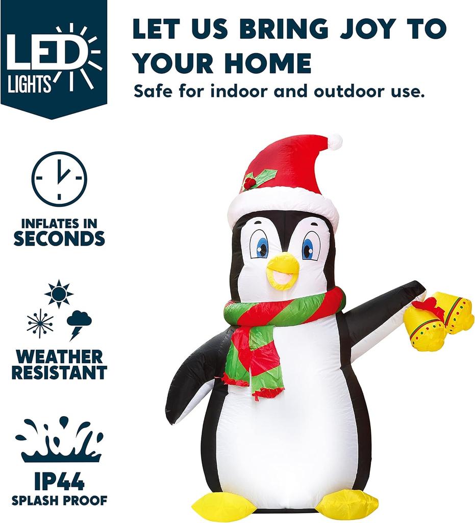 JOYFY 5 FT Christmas Inflatable Penguin Decoration with Built-in LEDs for Christmas Party Indoor Outdoor Décor