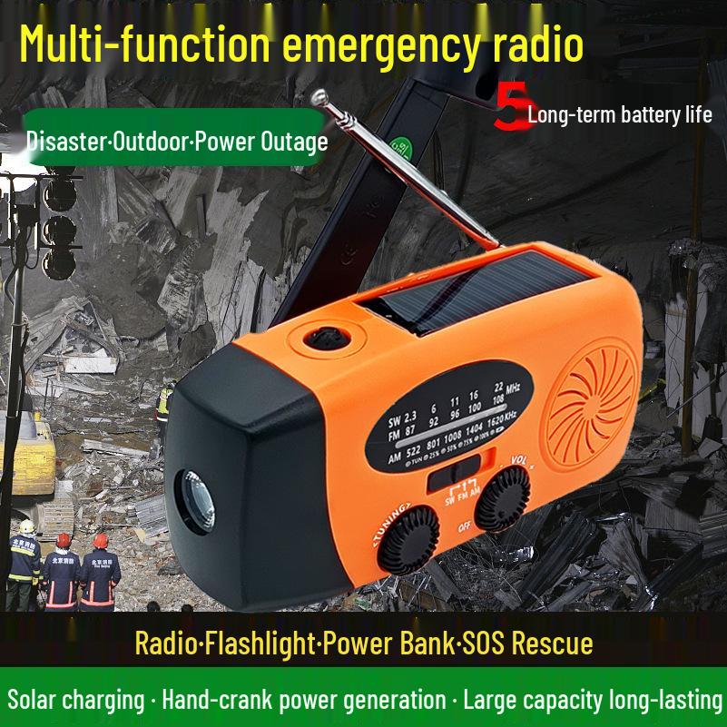 Solar Hand-Crank Radio with Emergency Lighting & Multifunctional Outdoor Features