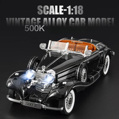 1:18 1936 Бенц 500K Сплав Классическая Модель Автомобиля Литье под Давлением Металл Ретро Транспортные Средства Модель Автомобиля Симуляция Звука и Света Детская Игрушка Подарок