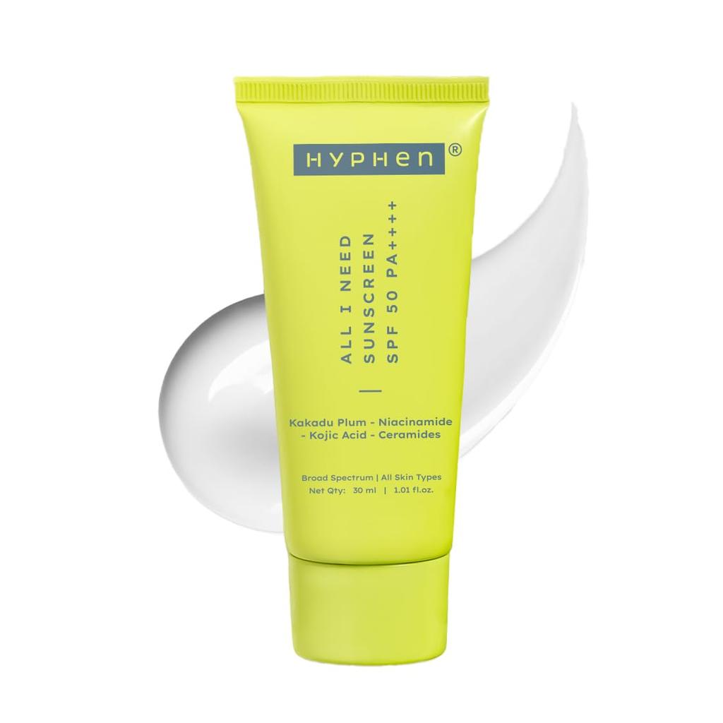 Hyphen Вся моя потребность Солнцезащитный крем SPF50 PA++++ | Осветляет с ниацинамидом, койевой кислотой, богатым витамином С сливой какаду | Увлажняющий зимний солнцезащитный крем Увлажнение