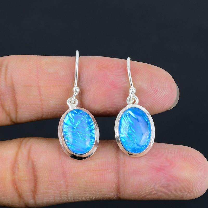 Серьга с овальным голубым опалом, серебро 925 пробы, ручная работа, легкая, ручной работы, подарок для лучшей девушки, подарок для нее, День благодарения