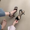 Women's French Style Black Stiletto Sandals - Summer 2025 Thin Strap Square Toe Design