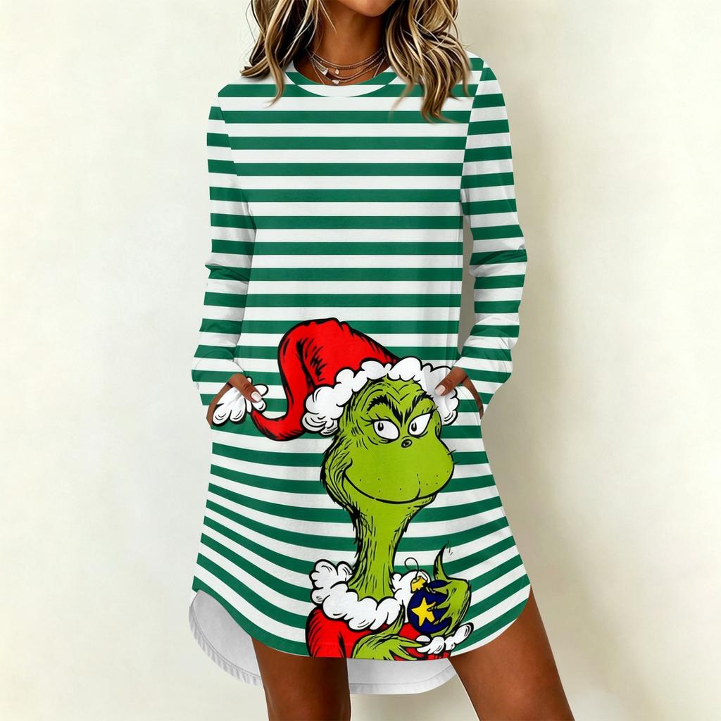 Женское повседневное платье с длинным рукавом и воротником с рождественским принтом для праздничной вечеринки