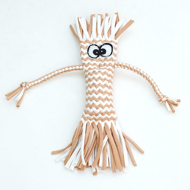 Funny Monster Braided Fabric Rope Dog Toy Soft Cotton Tug Chew Toy With Fringe Teeth Cleaning Interactive Play for Dogs