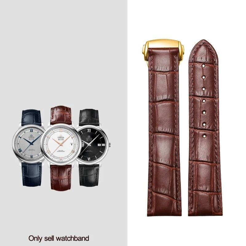 18mm 20mm 22mm Genuine Leather Watch Strap For Omega Watch Speed Seamaster Deployant Clasp Black Brown Watchband Bracelet