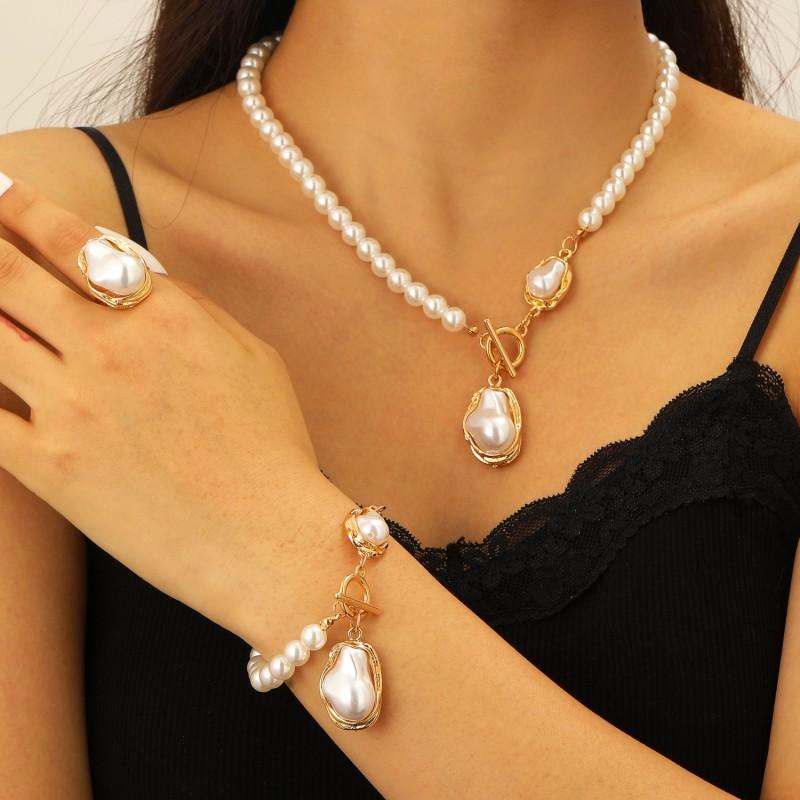 Baroque Irregular Pearl Jewelry Set Women - Necklace Earrings Ring Bracelet Choker