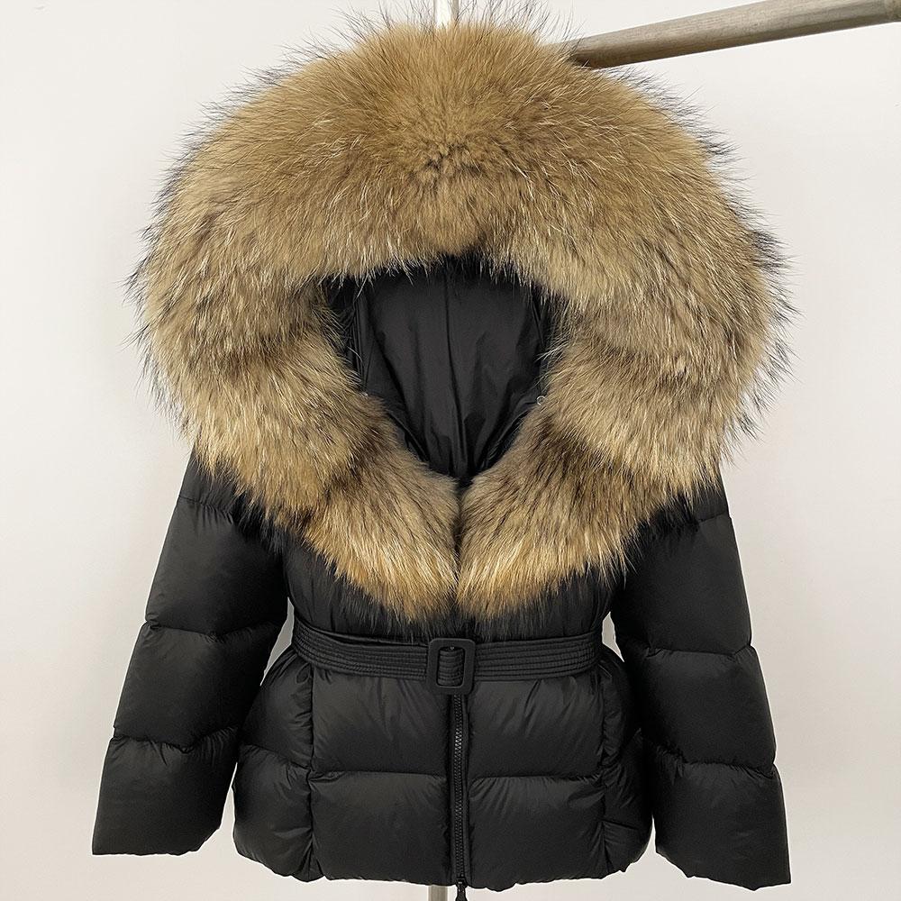 OFTBUY 2024 Белый утиный пух пальто толстый теплый 90% зимняя куртка женская натуральный мех енота лисы воротник с капюшоном женский повседневный