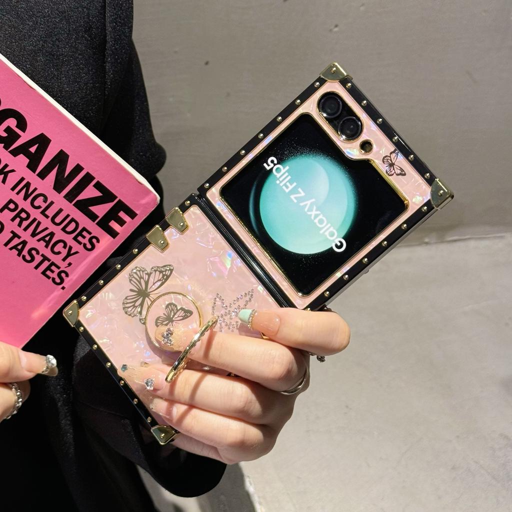 Suitable for Samsung ZFLIP6 Folding Screen Mobile Phone Shell Shell Pattern Bracket Diamond Insert Suitable for Z Flip3 4 5