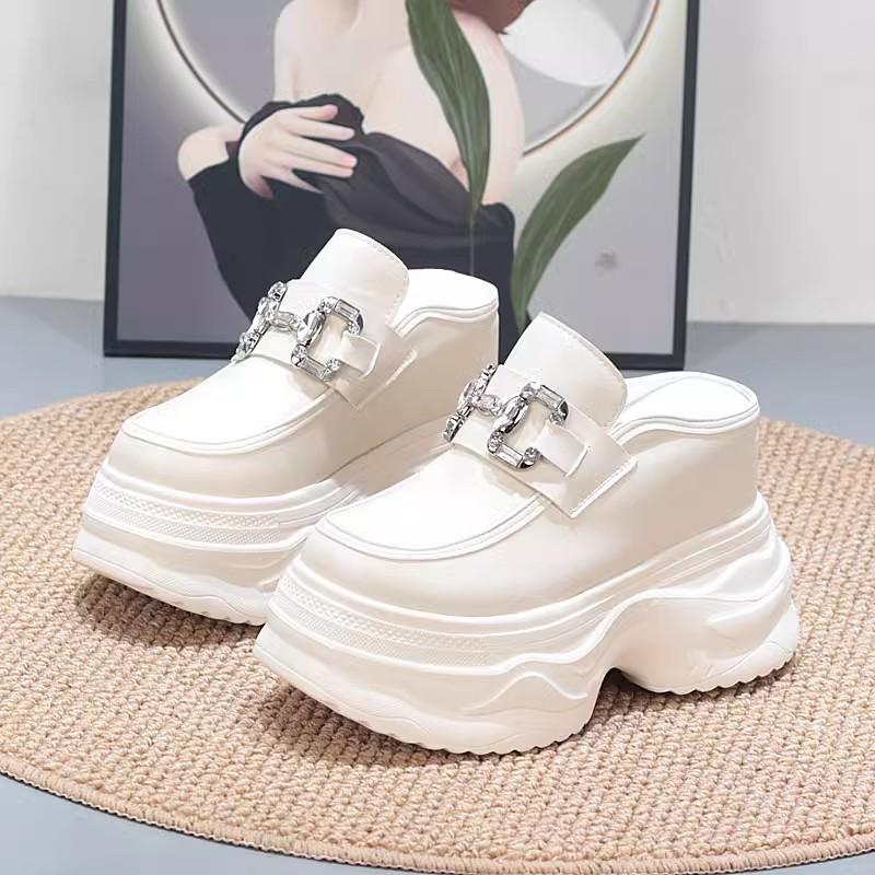 Fashion 12CM Leather Platform Wedge Slippers Round Toe Breathable Slip On Pumps Synthetic Mary Jane Flats Fashion Shoes