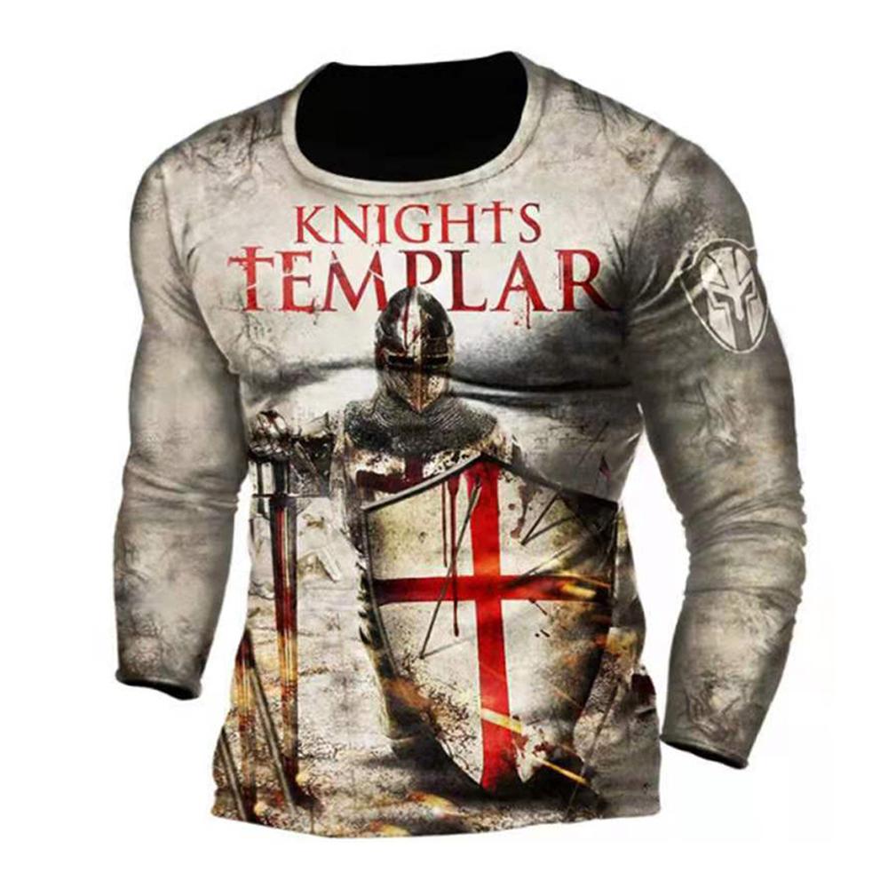 Мужская футболка с длинным рукавом в стиле ретро с 3D рыцарями тамплиеров, свободные футболки с круглым вырезом в стиле хип-хоп, блузка, пуловер больших размеров, футболки