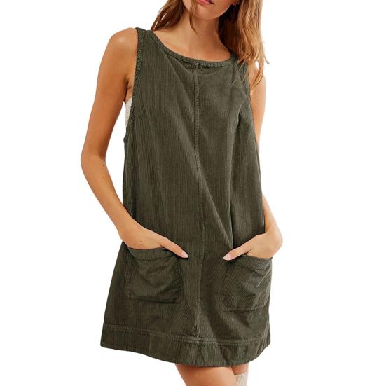 Женское платье с карманами, без рукавов, свободного покроя, однотонное, с открытой спиной, длиной выше колена, для работы и вечеринок, мини-платье