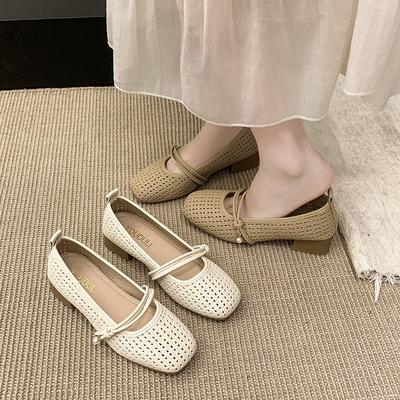 Модная обувь на среднем каблуке с сеткой и вырезами для женщин, модные дышащие новые летние сандалии 2025, туфли-лодочки с толстым каблуком и неглубоким вырезом, комфортные сандалии для женщин