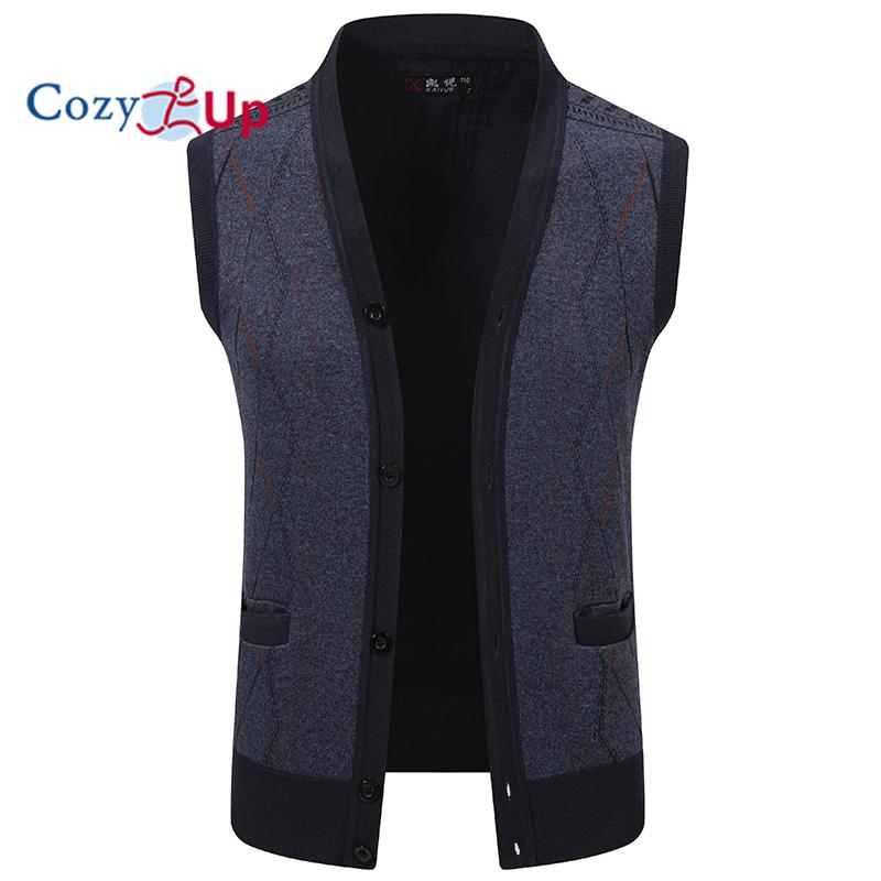Cozy Up Mens Sleeveless Sweater Vest V Neck Button Down Cardigan Sweaters Knitted Argyle Vest with Pocket