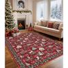 Christmas Floral Carpet Mat Rug Red Green Beige Vine Pattern with Snowman Tree Design Soft Floor Mat for Home Decoration