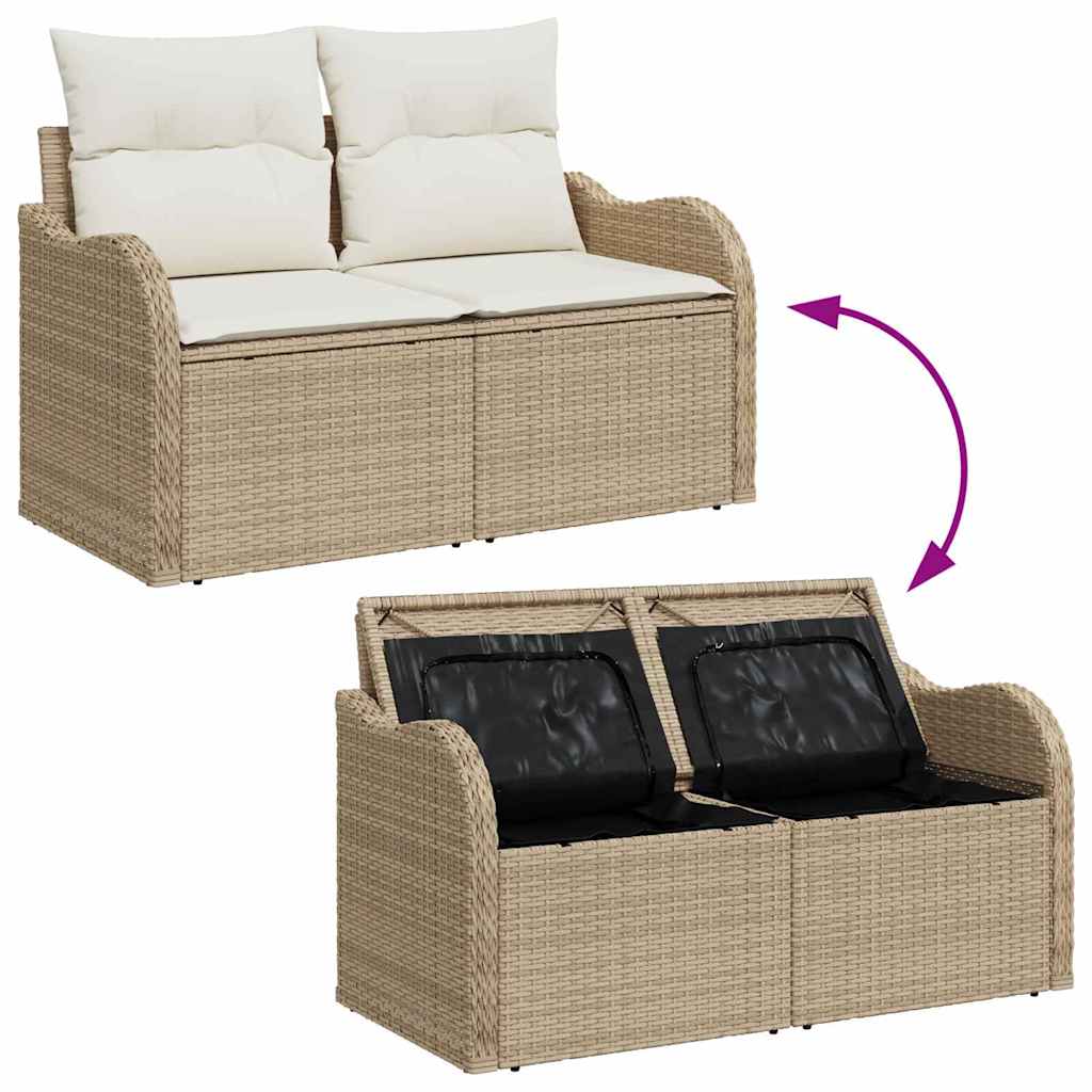 Garden Sofa with Cushions Beige 121 x 62 x 69 cm Poly Rattan