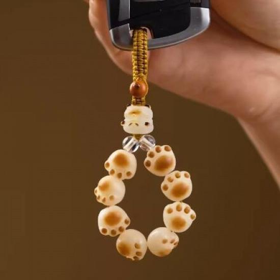 Qiong Rui Charcoal-Burned Fortune Cat Paw Phone Strap Bodhi seed soft-touch ornament paired with car key chain