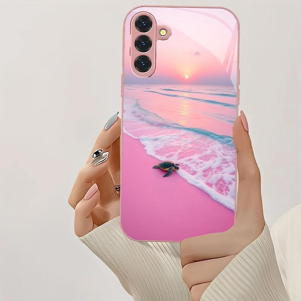 Стеклянный чехол для телефона с черепахой на берегу моря Подходит для Samsung Galaxy S26 S25 S24 S23 S22 S20 FE/Ultra/Plus Ударопрочная задняя крышка