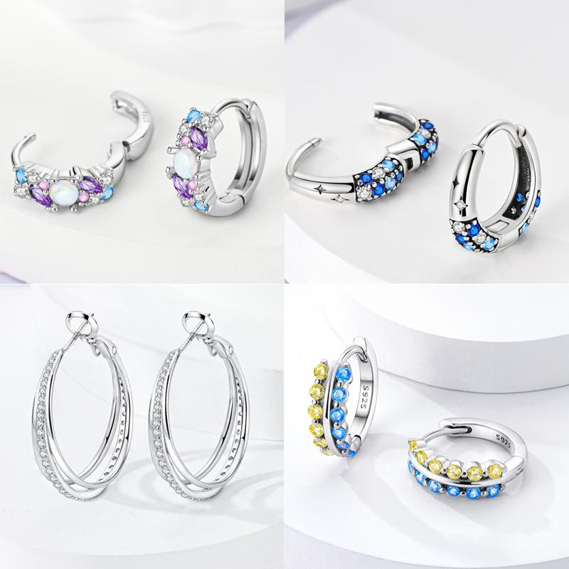 Серьги-кольца из серебра 925 пробы с разноцветными цирконами, паве, серьги-кольца для женщин, девушек, ювелирный подарок
