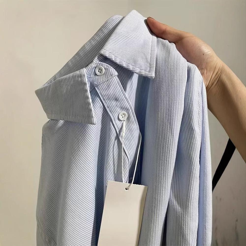 Новая осенняя синяя полосатая хлопковая рубашка-куртка - унисекс в стиле Гонконга, свободный повседневный крой