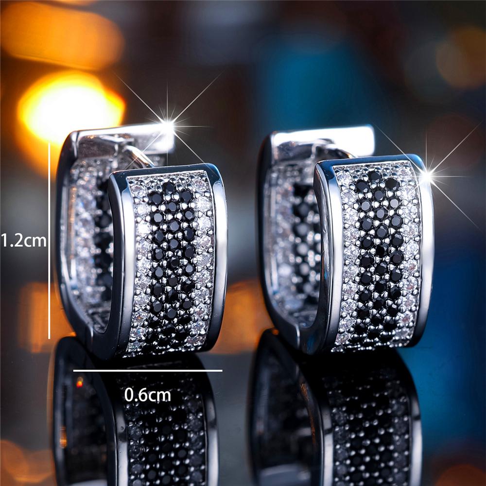 Милые женские маленькие круглые серьги-кольца с белыми и черными цирконами, модные, серебристого цвета, свадебные, для женщин