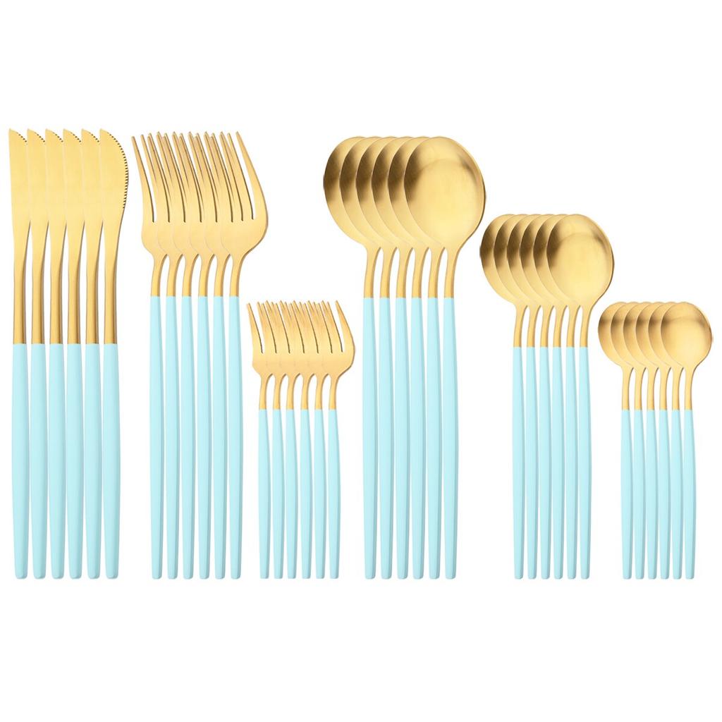 36 шт. Золотая посуда из нержавеющей стали, посуда, набор столовых приборов в западном стиле, ножи, вилка для торта, чайная ложка, столовые приборы, кухонное серебро