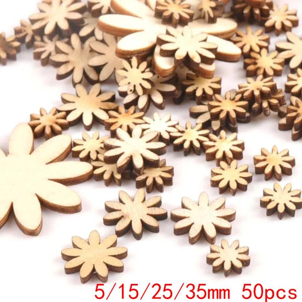 50/100pcs Wooden Craft Wooden Charms Pendant Flower Pattern Handmade Accessories Mixed Wood Slices