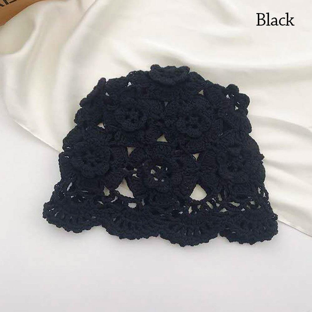Flowers Knitted Hat Hollowed Out Beret Cap Breathable Baotou Hat for Women