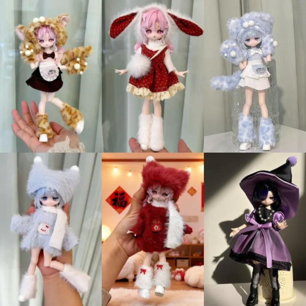Набор зимней одежды для кукол 1/8 1/12 OB11 BJD - Милый теплый наряд горничной из плюша, аксессуары для переодевания кукол (Только Одежда)
