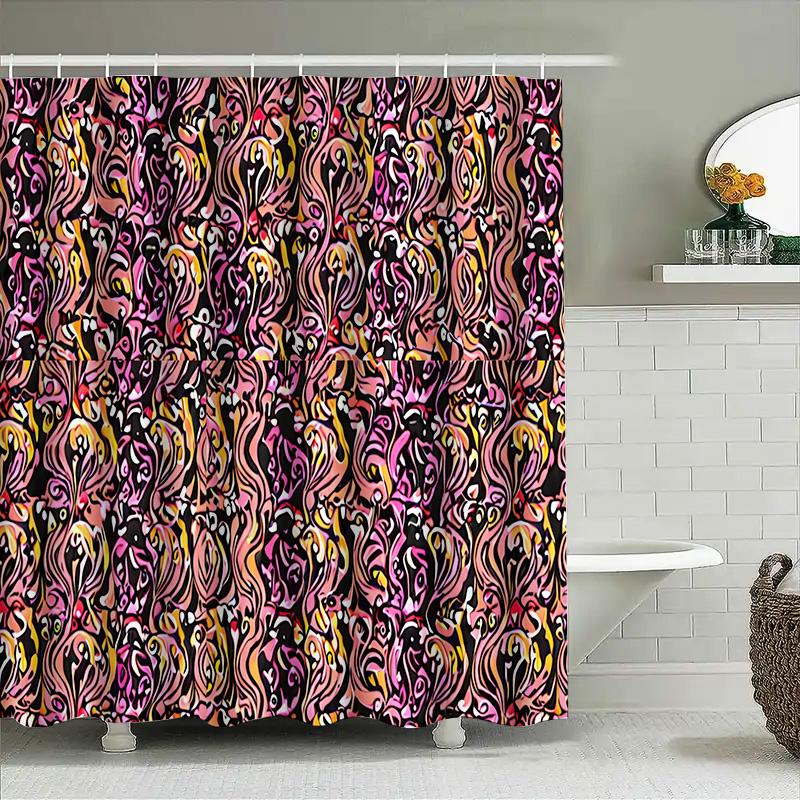 Черно-розовый коврик для ванной, декоративный набор штор для душа, водонепроницаемый для вкладыша для ванной комнаты, 3D-принт, аксессуары для украшения дома